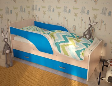 Детская кровать с ящиками Максимка, корпус Млечный дуб, фасад Синий в Ставрополе