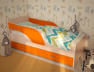 Кровать с ящиками Максимка, корпус Млечный дуб, фасад Оранжевый в Ставрополе