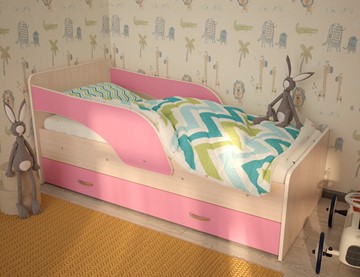 Кровать с бортиками Максимка, корпус Млечный дуб, фасад Розовый в Ставрополе