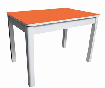 Кухонный раздвижной стол Айсберг-01 СТ2, белое ЛДСП/стекло оранжевое/прямые массив белый в Ставрополе