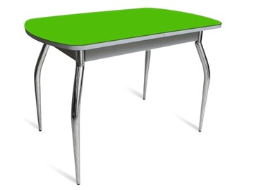 Кухонный обеденный стол ПГ-04 СТ белое/зеленое стекло/хром фигурные в Ставрополе