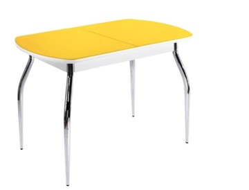Стеклянный обеденный стол ПГ-06 СТ2, белое/желтое стекло/35 хром гнутые металл в Ставрополе