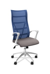 Кресло офисное Топ X белый каркас, сетка/ткань TW / синяя/серая в Ставрополе