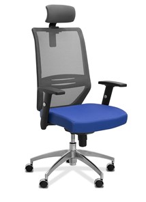 Кресло в офис Aero с подголовником, сетка/ткань TW / черная/ синяя в Ставрополе