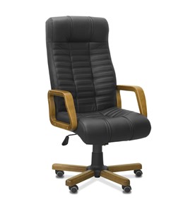 Офисное кресло для руководителя Атлант W, экокожа премиум / черная CN1114/ дерево - орех в Ставрополе
