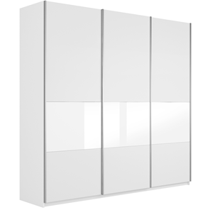 Шкаф 3-х дверный Широкий Прайм (ДСП / Белое стекло) 2400x570x2300, Белый снег в Ставрополе