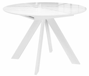 Стол на кухню раздвижной DikLine SFC110 d1100 стекло Оптивайт Белый мрамор/подстолье белое/опоры белые в Ставрополе