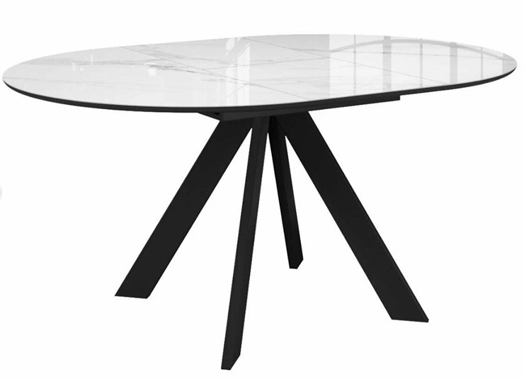Стол на кухню раздвижной  DikLine SFC110 d1100 стекло Оптивайт Белый мрамор/подстолье черное/опоры черные в Ставрополе - изображение 4