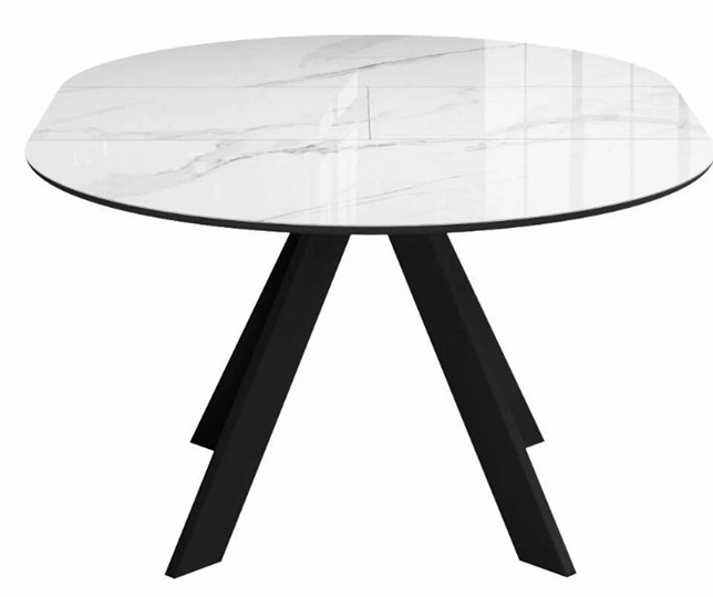 Стол на кухню раздвижной  DikLine SFC110 d1100 стекло Оптивайт Белый мрамор/подстолье черное/опоры черные в Ставрополе - изображение 5