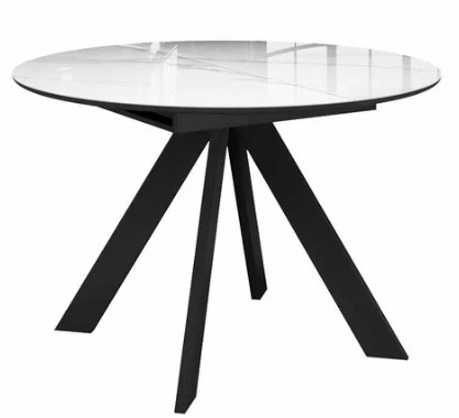 Стол на кухню раздвижной  DikLine SFC110 d1100 стекло Оптивайт Белый мрамор/подстолье черное/опоры черные в Ставрополе - изображение