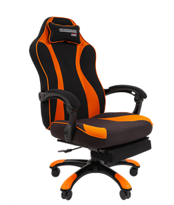 Кресло игровое CHAIRMAN GAME 35 с выдвижной подставкой для ног Ткань черная / Ткань оранжевая в Ставрополе